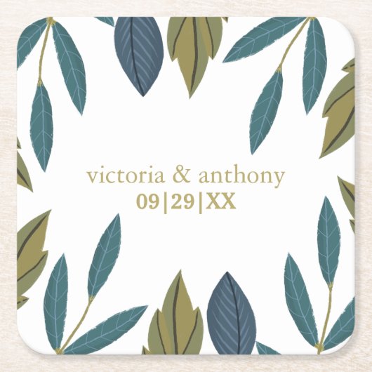 素朴葉フローラ結婚の スクエアペーパーコースター (正面)