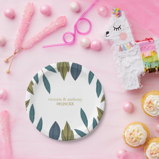 素朴葉フローラ結婚の ペーパープレート (パーティー)