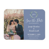 素朴葉モノグラム写真Date Magnetを保存 マグネット (横)