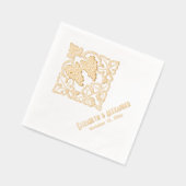 素朴葉付き葡萄の房カップル名日付 箔ナプキン (左)