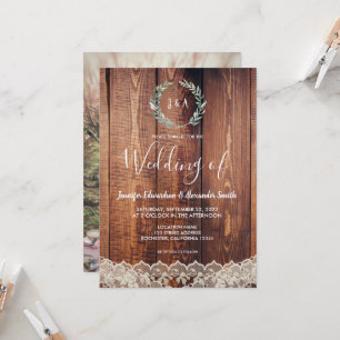 素朴葉写真の上のレース結婚レース 招待状