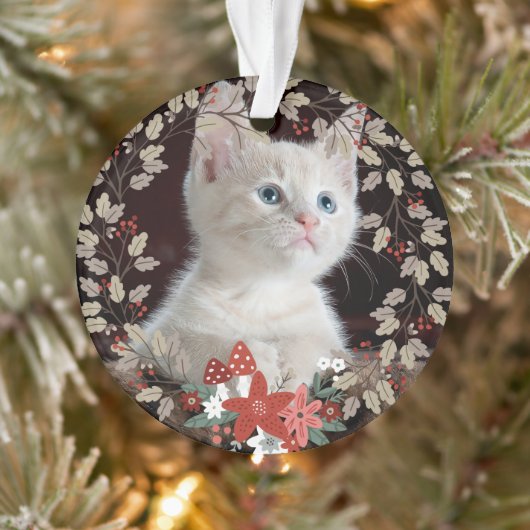 素朴葉猫ペットフォトリースクリスマス オーナメント (ツリー)