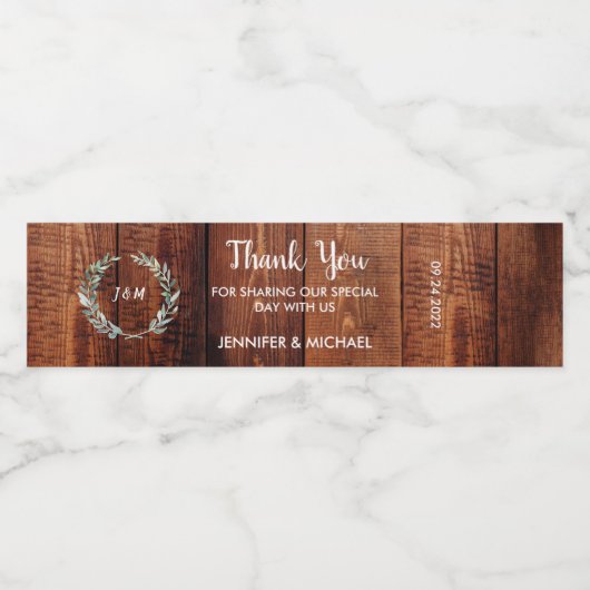 素朴葉結婚の上に木材モノグラムの感謝してい上には ペットボトルラベル (シングルラベル)