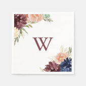 素朴葉金ゴールドとフローラモノグラム結婚ズ スタンダードカクテルナプキン (正面)