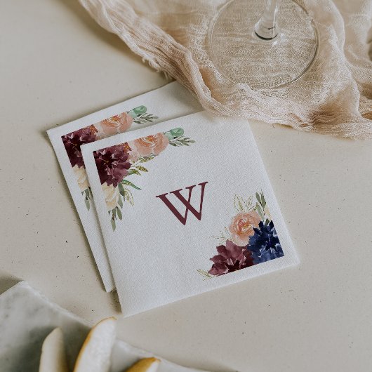 素朴葉金ゴールドとフローラモノグラム結婚ズ スタンダードカクテルナプキン