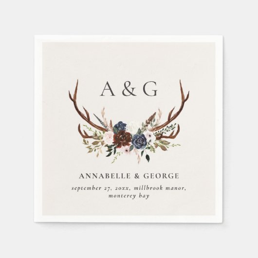 素朴葉、フローラ及び結婚詳細 スタンダードカクテルナプキン (正面)