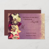 素朴葉 Purple秋の結婚式RSVPカード 出欠カード (正面/裏面)