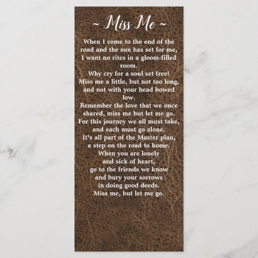 素朴葬式フォトレザー記念祈りの言葉カード (裏面)