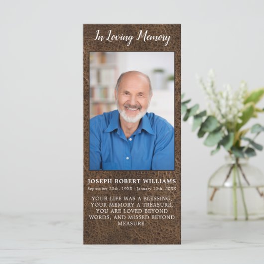 素朴葬式フォトレザー記念祈りの言葉カード (スタンド正面)