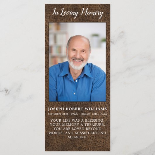 素朴葬式フォトレザー記念祈りの言葉カード (正面)