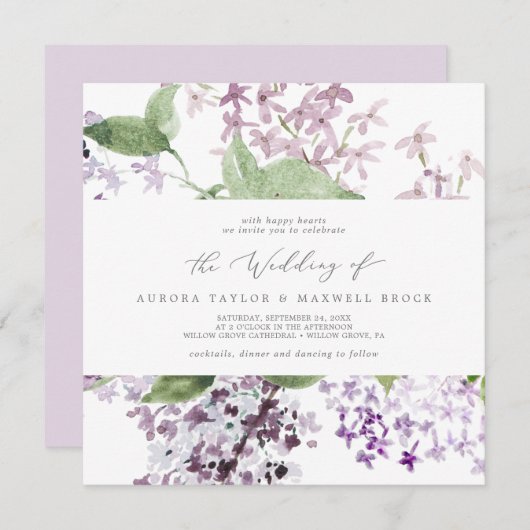 素朴薄紫スクエア結婚式招待状 招待状 (正面/裏面)