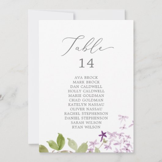 素朴薄紫テーブル番号座席表カード (裏面)