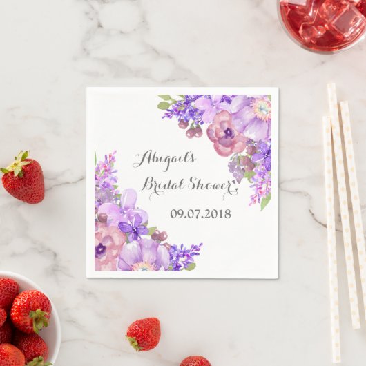 素朴薄紫パープルフローラブライダルシャワーナプキンス スタンダードカクテルナプキン (インサイチュ)