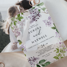 素朴薄紫モダンボホウォーター色フローラ結婚ズ ベラム紙招待状