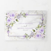素朴薄紫ラベンダー金ゴールド大理石結婚写真 三つ折り招待状 (カバー)