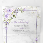 素朴薄紫ラベンダー金ゴールド大理石結婚写真 三つ折り招待状 (内部最初)