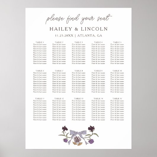 素朴薄紫弓フローラ結婚の座席表 ポスター (正面)