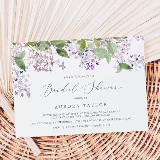 素朴薄紫水平ブライダルシャワー 招待状