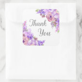 素朴薄紫紫色の花サンキューメッセージカード スクエアシール (バッグ)