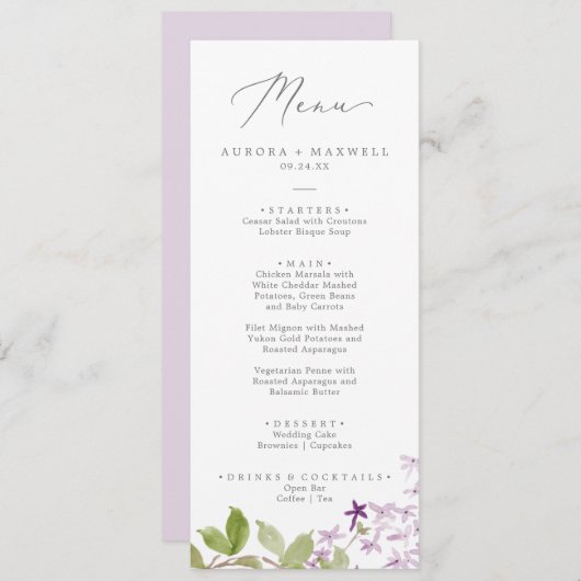 素朴薄紫結婚のメニュー メニュー (正面/裏面)