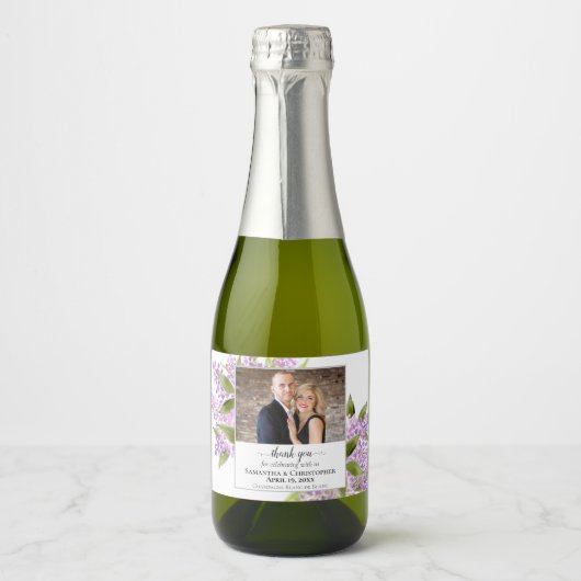 素朴薄紫結婚の花の写真 スパークリングワインラベル (正面)