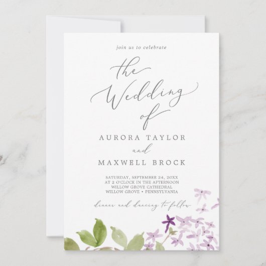 素朴薄紫結婚の 招待状 (正面)