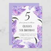 素朴薄紫5th誕生日ワイルドフラワー誕生日 招待状 (正面/裏面)
