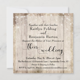 素朴薄茶色の木材と白のラ結婚イト3 招待状