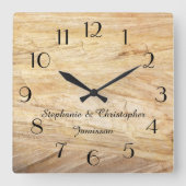 素朴薄茶色フェイクの時計パーソナライズされた スクエア壁時計 (正面)