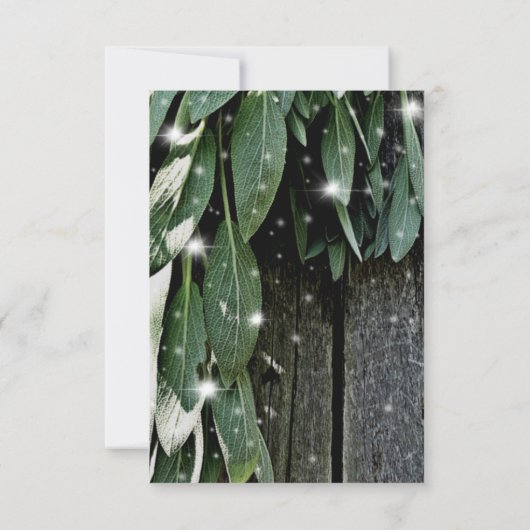 素朴裏庭の納屋の木とセージ結婚 招待状 (裏面)