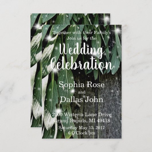 素朴裏庭の納屋の木とセージ結婚 招待状 (正面/裏面)