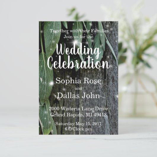 素朴裏庭の納屋の木とハーブ結婚 招待状 (スタンド正面)