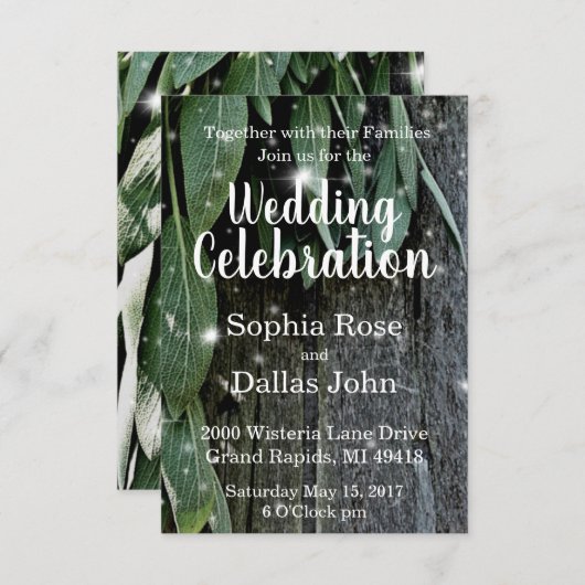 素朴裏庭の納屋の木とハーブ結婚 招待状 (正面/裏面)