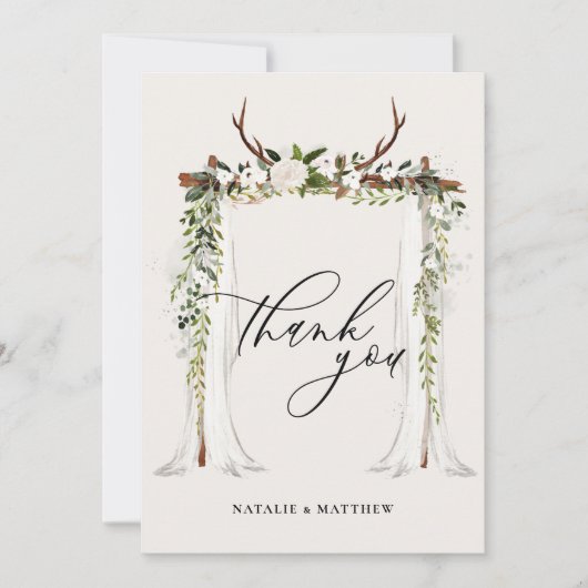 素朴角と水の色のフローラ・キャノピ結婚ーの サンキューカード (正面)