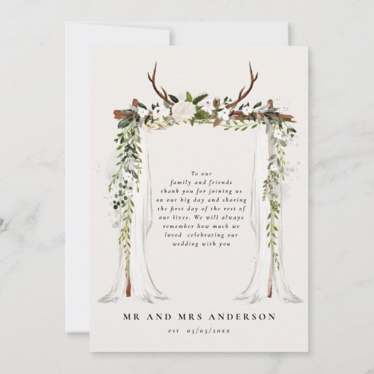 素朴角と水の色のフローラ・キャノピ結婚ーの サンキューカード (裏面)