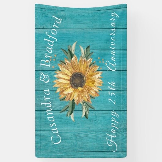 素朴記念日|ひまわりティール（緑がかった色）ブルーウッド 横断幕 (縦)