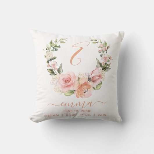 素朴誕生スタツピーチコーラルバラフローラリース クッション (正面)