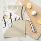 素朴賛美Script White Deer Silhouette キッチンタオル (四つ折り)