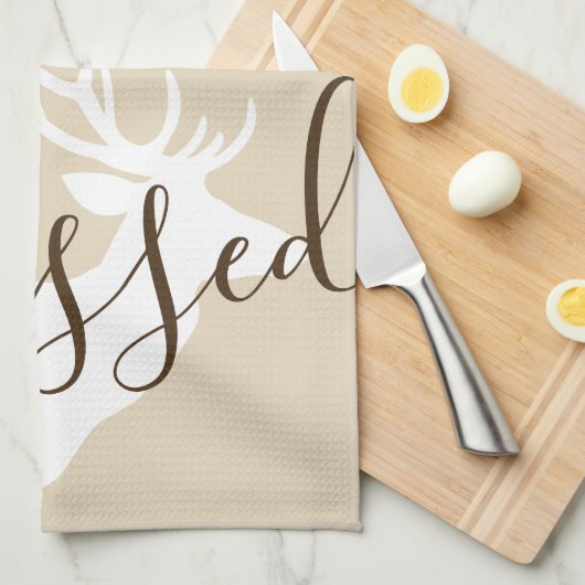 素朴賛美Script White Deer Silhouette キッチンタオル (四つ折り)