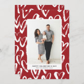 素朴赤いハートパターンハッピーバレンタインデー シーズンカード (正面/裏面)