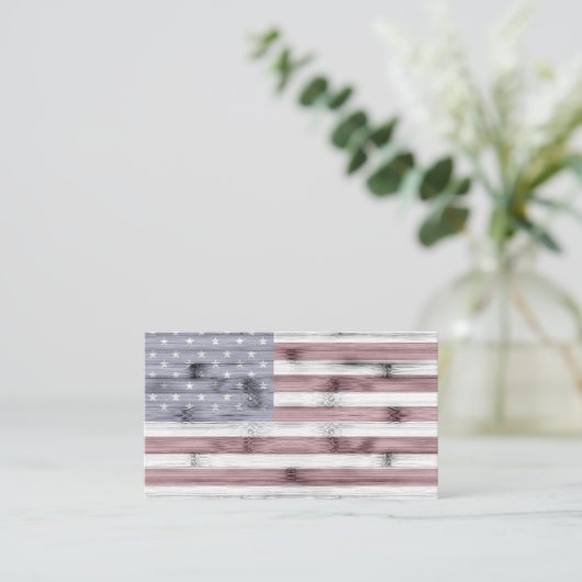 素朴赤白青ウッド米国国旗 名刺 (スタンド正面)