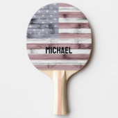 素朴赤白青ウッドUSA国旗のアメリカ名 卓球ラケット (正面)