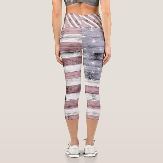 素朴赤白青ウッドUSA国旗モノグラム カプリレギンス (裏面)