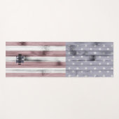 素朴赤白青ウッドUSA国旗モノグラム ヨガマット (正面(横))