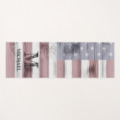 素朴赤白青ウッドUSA国旗モノグラム ヨガマット (正面(横))