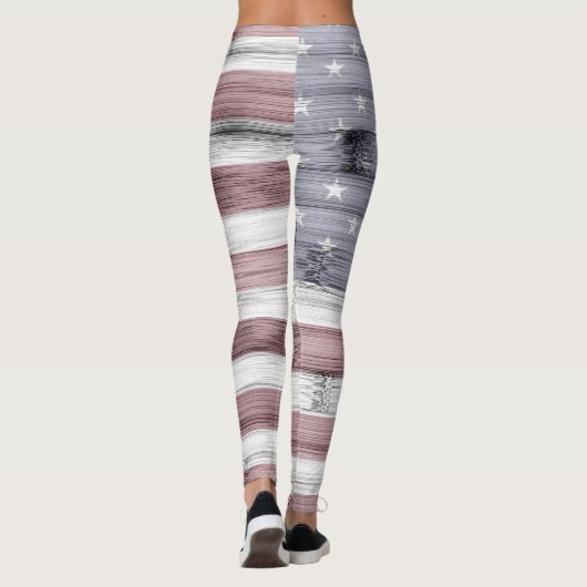 素朴赤白青ウッドUSA国旗モノグラム レギンス (裏面)