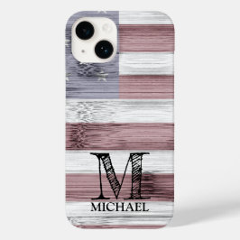 素朴赤白青ウッドUSA国旗モノグラム Case-Mate iPhone 14ケース