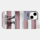 素朴赤白青ウッドUSA国旗モノグラム Case-Mate iPhoneケース (裏面 (横))