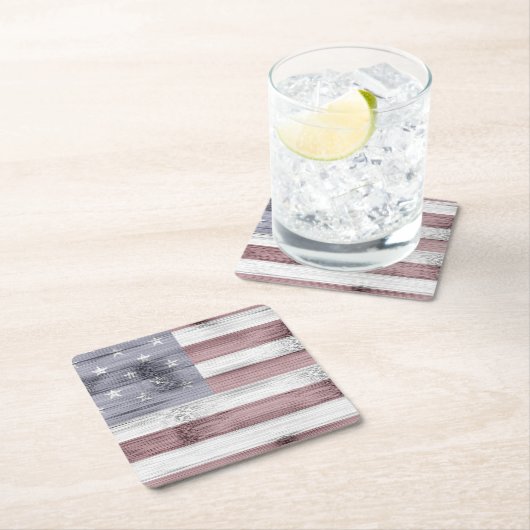 素朴赤白青ウッドUSA国旗 スクエアペーパーコースター (インサイチュ)