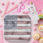 素朴赤白青ウッドUSA国旗 ペーパープレート (パーティー)